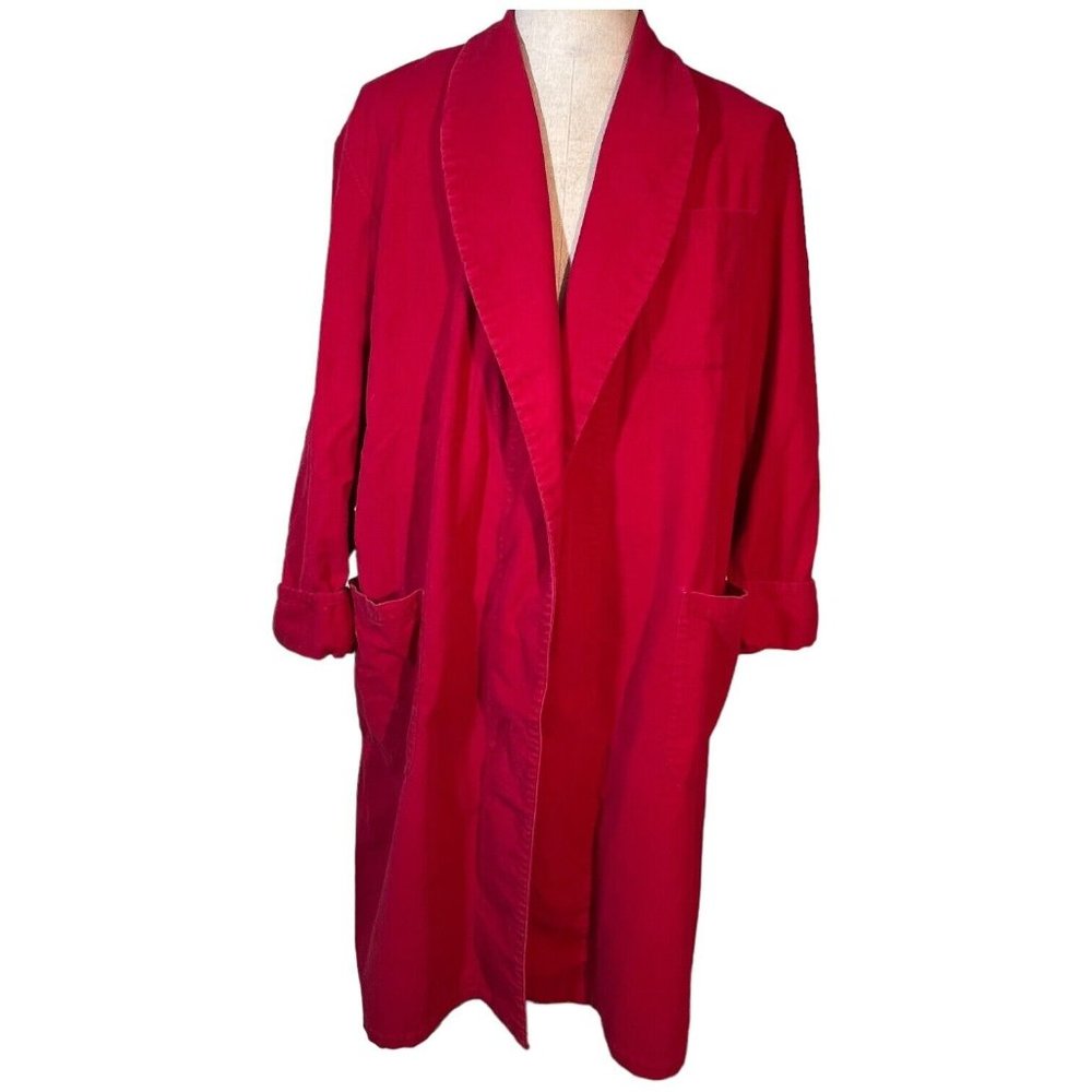 Vintage L L BEAN Robe Heavyweight Cotton Mens Bathrobe Size Large Red NO Belt